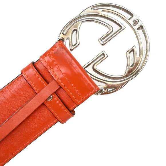 GUCCI GG Logo Interlocking Belt 75/30 Leather Orange SHW Italy 60KB122 - Picture 8 of 12